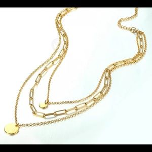 Yellow Gold Plated 16” Long Layered Necklace